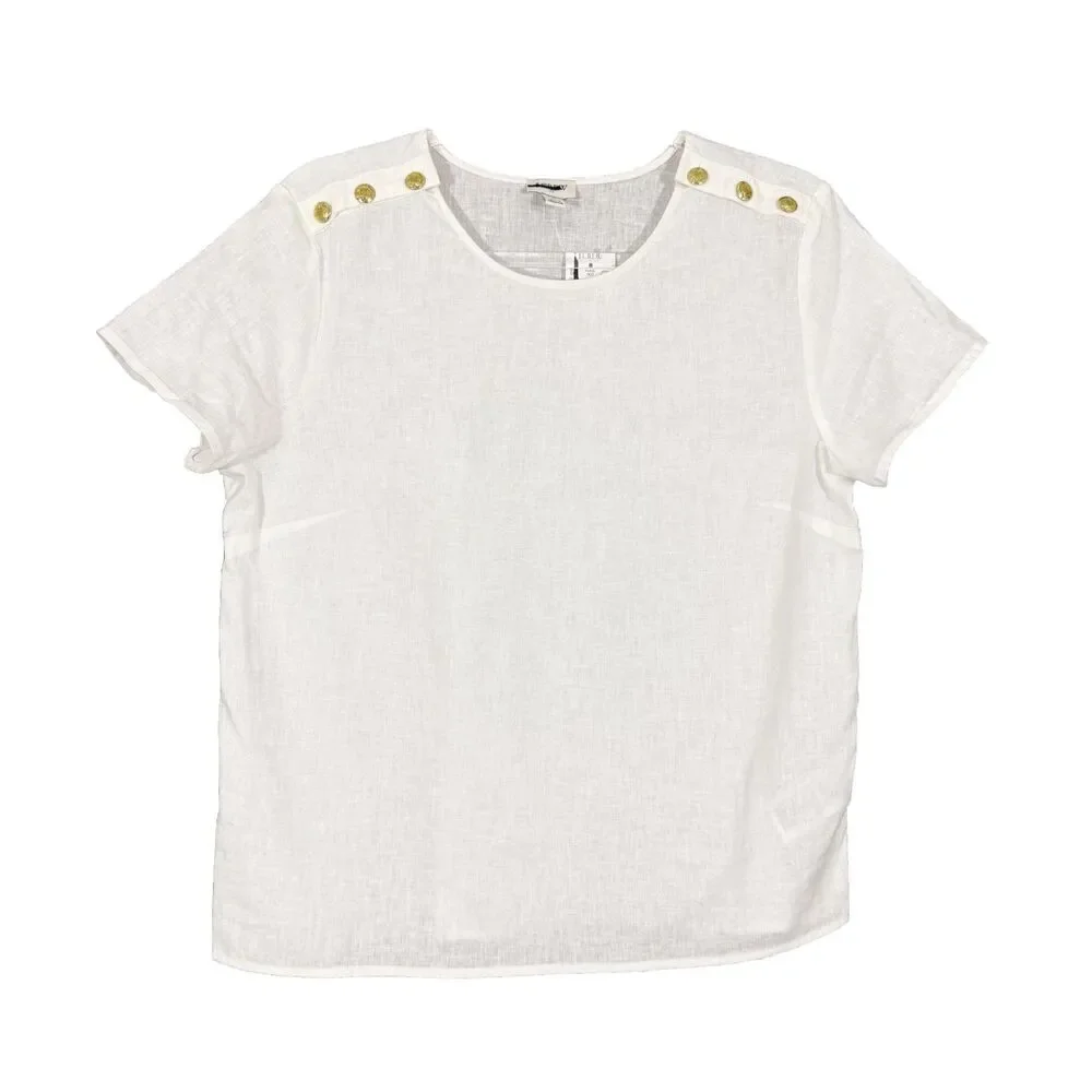 J.CREW Linen-Blend Button-Shoulder Shirt S White Crewneck T-Shirt NWT B58
